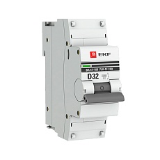 Автоматический выключатель 1P 32А (D) 10kA ВА 47-100 EKF PROxima mcb47100-1-32D-pro