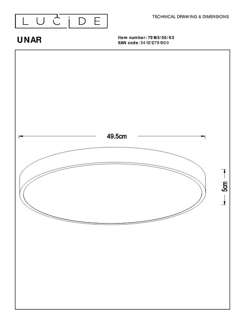Потолочный светодиодный светильник Lucide Unar 79185/50/02 изображение 2 Потолочный светодиодный светильник Lucide Unar 79185/50/02 Фото № 2