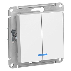 Выключатель двухклавишный Systeme Electric AtlasDesign 10A 250V с подсветкой белый ATN000153