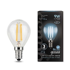 Лампа светодиодная филаментная Gauss E14 9W 4100К прозрачная 105801209 4