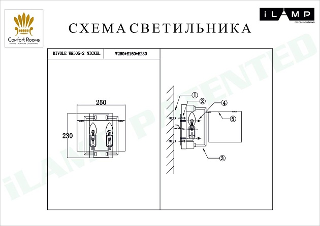 Бра iLamp Divole W9505-2 NIC изображение 2 Бра iLamp Divole W9505-2 NIC Фото № 2