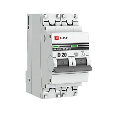 Автоматический выключатель 2P 20А (D) 4,5kA ВА 47-63 EKF PROxima mcb4763-2-20D-pro
