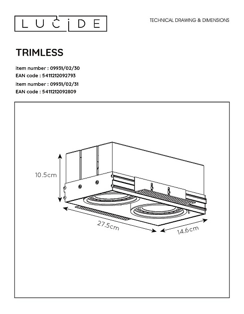 Встраиваемый светильник Lucide Trimless 09931/02/30 изображение 2 Встраиваемый светильник Lucide Trimless 09931/02/30 Фото № 2