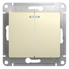 Выключатель двухклавишный Systeme Electric Glossa 10A 250V с подсветкой бежевый GSL000253