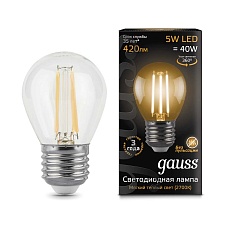 Лампа светодиодная филаментная Gauss E27 5W 2700K прозрачная 105802105 1