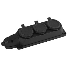 Колодка ЭРА K-3e-B-IP44 каучуковая с заземлением 3 розетки 16A IP44 черная Б0044545