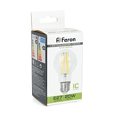 Лампа светодиодная филаментная Feron E27 20W 4000K прозрачная LB-620 38246 1