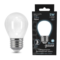 Лампа светодиодная филаментная Gauss E27 5W 4100К матовая 105202205 4
