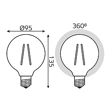 Лампа светодиодная филаментная Gauss E27 6W 2400K прозрачная 105802006 3