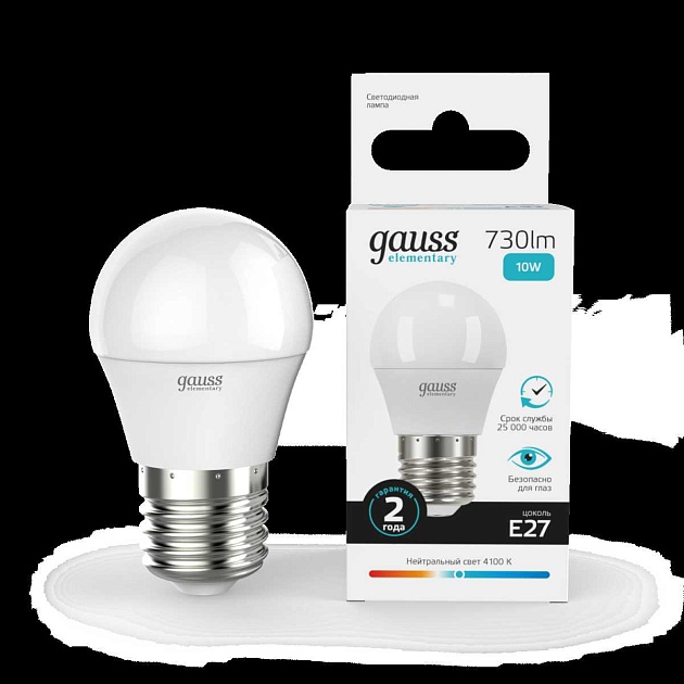 Лампа светодиодная Gauss E27 10W 4100K матовая 53220 Фото № 2