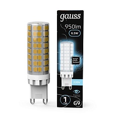 Лампа светодиодная Gauss G9 6,5W 4100К прозрачная 107309206 1