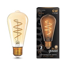 Лампа светодиодная филаментная Gauss E27 6W 2400K золотая 157802006 1