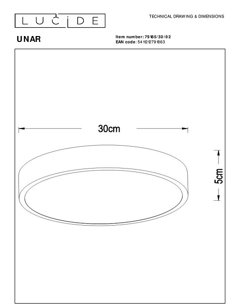 Потолочный светодиодный светильник Lucide Unar 79185/30/02 изображение 2 Потолочный светодиодный светильник Lucide Unar 79185/30/02 Фото № 2
