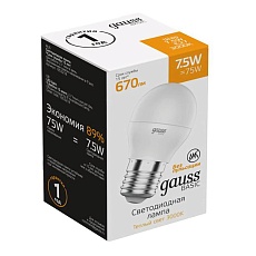 Лампа светодиодная Gauss E27 7,5W 3000К матовая 1053218 3