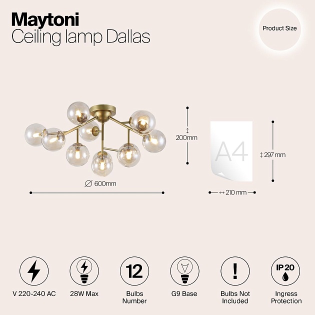 Потолочная люстра Maytoni Dallas MOD545PL-12G изображение 2 Потолочная люстра Maytoni Dallas MOD545PL-12G Фото № 2