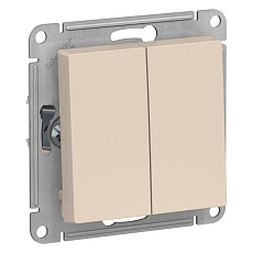 Переключатель двухклавишный проходной Systeme Electric AtlasDesign 10A 250V бежевый ATN000265