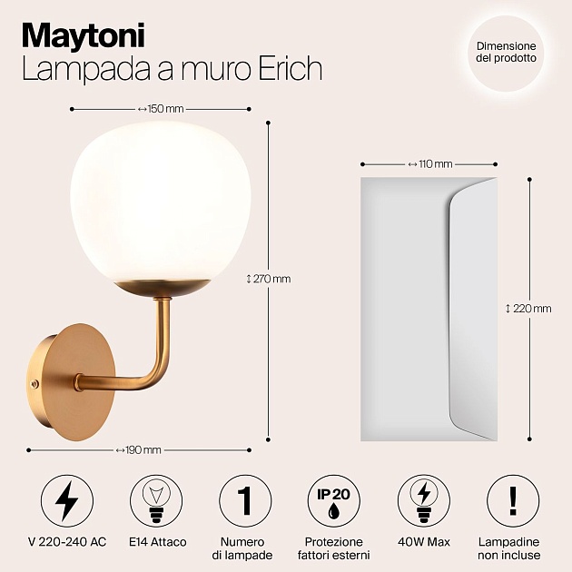 Бра Maytoni Erich MOD221-WL-01-G Фото № 2
