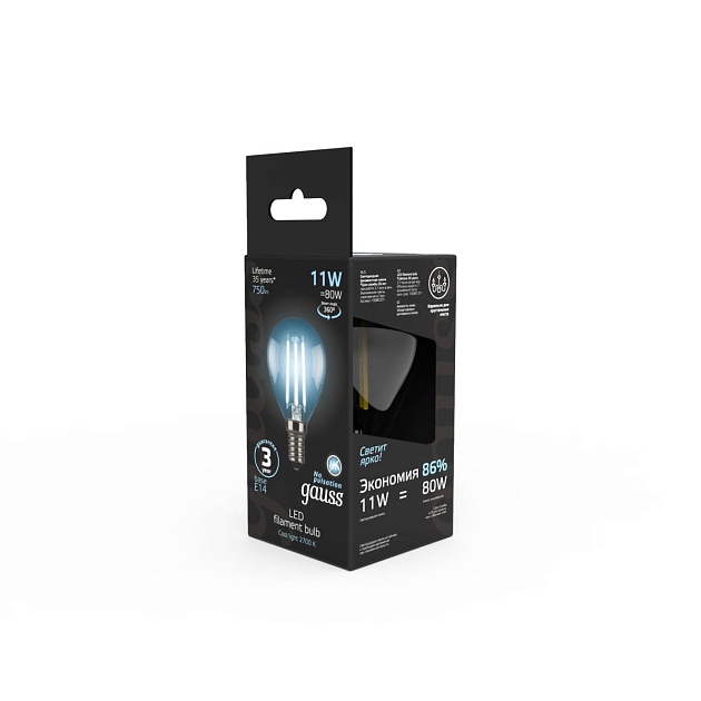 Лампа светодиодная филаментная Gauss E14 11W 4100К прозрачная 105801211 изображение 6 Лампа светодиодная филаментная Gauss E14 11W 4100К прозрачная 105801211 Фото № 6