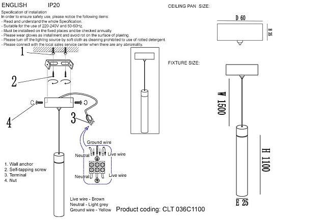 Подвесной светодиодный светильник Crystal Lux CLT 036C1100 GO Фото № 2