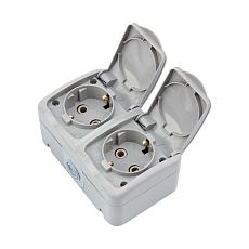 Блок горизонтальный 2 розетки (керамика) Mini OG IP54 с заземлением, о/у, серый KRANZ KR-78-0804 2