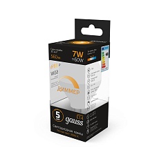 Лампа светодиодная диммируемая Gauss E14 7W 3000K матовая 105101107-D 2