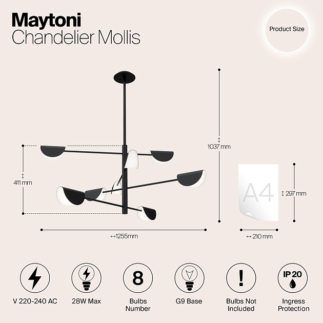 Подвесная люстра Maytoni Technical Mollis MOD126PL-08B изображение 2 Подвесная люстра Maytoni Technical Mollis MOD126PL-08B Фото № 2