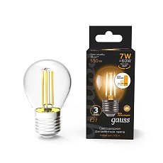 Лампа светодиодная филаментная Gauss E27 7W 2700К прозрачная 105802107 3