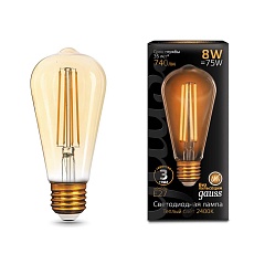 Лампа светодиодная филаментная Gauss E27 8W 2400K золотая 157802008 2