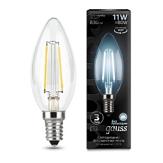 Лампа светодиодная филаментная Gauss E14 11W 4100К прозрачная 103801211 1