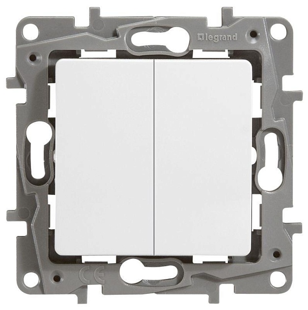 Переключатель двухклавишный Legrand Etika 10A 250V белый 672212 изображение 1 Переключатель двухклавишный Legrand Etika 10A 250V белый 672212 Фото № 1