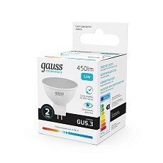 Лампа светодиодная Gauss GU5.3 5.5W 4100K матовая 13526 1