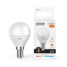 Лампа светодиодная Gauss E14 8W 3000K матовая 53118 1