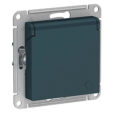 Розетка 2К+З Systeme Electric AtlasDesign 16A 250V со шторками и крышкой изумруд ATN000846