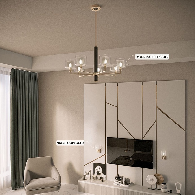 Подвесная люстра Crystal Lux Maestro SP-PL7 Gold изображение 4 Подвесная люстра Crystal Lux Maestro SP-PL7 Gold Фото № 4