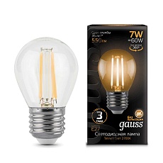 Лампа светодиодная филаментная Gauss E27 7W 2700К прозрачная 105802107 2