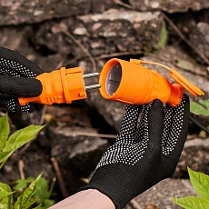 Розетка каучуковая 1 гнездо с крышкой переносная оранжевая, с/3, 16А, IP54, REXANT 111-123 1