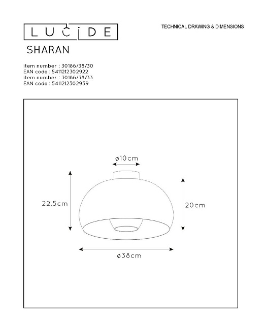Потолочный светильник Lucide Sharan 30186/38/30 изображение 2 Потолочный светильник Lucide Sharan 30186/38/30 Фото № 2