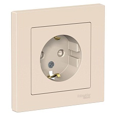 Розетка 2К+З Systeme Electric AtlasDesign 16A 250V со шторками бежевая ATN000244