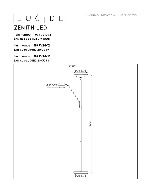 Торшер Lucide Zenith 19791/24/02 Фото № 2